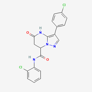 molecular formula C19H14Cl2N4O2 B11290929 N-(2-chlorophenyl)-3-(4-chlorophenyl)-5-hydroxy-6,7-dihydropyrazolo[1,5-a]pyrimidine-7-carboxamide 
