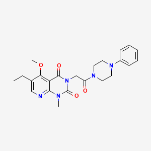 molecular formula C23H27N5O4 B11291017 6-ethyl-5-methoxy-1-methyl-3-(2-oxo-2-(4-phenylpiperazin-1-yl)ethyl)pyrido[2,3-d]pyrimidine-2,4(1H,3H)-dione 