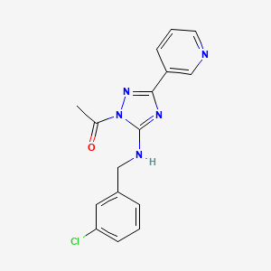molecular formula C16H14ClN5O B11291284 1-{5-[(3-chlorobenzyl)amino]-3-(pyridin-3-yl)-1H-1,2,4-triazol-1-yl}ethanone 