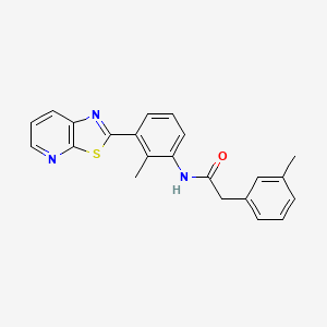 molecular formula C22H19N3OS B11291342 N-(2-methyl-3-(thiazolo[5,4-b]pyridin-2-yl)phenyl)-2-(m-tolyl)acetamide 