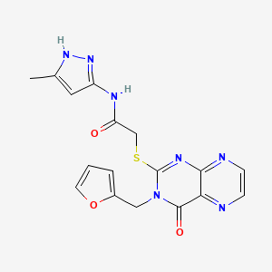 molecular formula C17H15N7O3S B11291468 2-({3-[(furan-2-yl)methyl]-4-oxo-3,4-dihydropteridin-2-yl}sulfanyl)-N-(3-methyl-1H-pyrazol-5-yl)acetamide 