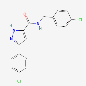 molecular formula C17H13Cl2N3O B11291656 N-(4-chlorobenzyl)-5-(4-chlorophenyl)-1H-pyrazole-3-carboxamide 