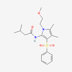 molecular formula C20H28N2O4S B11291706 N-[1-(2-methoxyethyl)-4,5-dimethyl-3-(phenylsulfonyl)-1H-pyrrol-2-yl]-3-methylbutanamide 