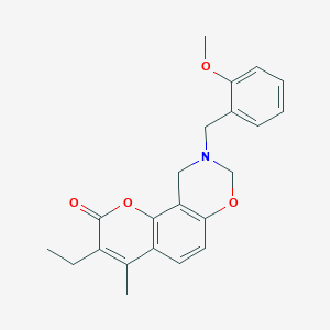 molecular formula C22H23NO4 B11291944 3-ethyl-9-(2-methoxybenzyl)-4-methyl-9,10-dihydro-2H,8H-chromeno[8,7-e][1,3]oxazin-2-one 