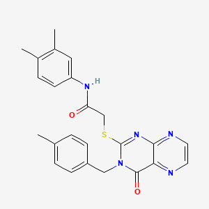 molecular formula C24H23N5O2S B11291999 N-(3,4-dimethylphenyl)-2-({3-[(4-methylphenyl)methyl]-4-oxo-3,4-dihydropteridin-2-yl}sulfanyl)acetamide 