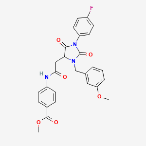 molecular formula C27H24FN3O6 B11292015 Methyl 4-({[1-(4-fluorophenyl)-3-(3-methoxybenzyl)-2,5-dioxoimidazolidin-4-yl]acetyl}amino)benzoate 