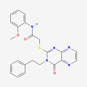 molecular formula C23H21N5O3S B11292071 N-(2-methoxyphenyl)-2-{[4-oxo-3-(2-phenylethyl)-3,4-dihydropteridin-2-yl]sulfanyl}acetamide 
