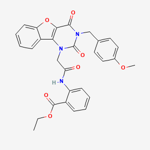molecular formula C29H25N3O7 B11292145 ethyl 2-(2-(3-(4-methoxybenzyl)-2,4-dioxo-3,4-dihydrobenzofuro[3,2-d]pyrimidin-1(2H)-yl)acetamido)benzoate 