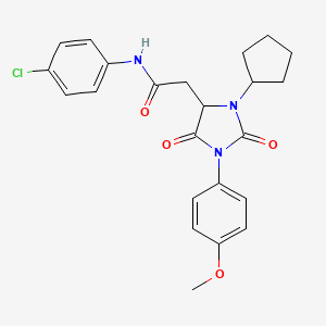 molecular formula C23H24ClN3O4 B11292243 N-(4-chlorophenyl)-2-[3-cyclopentyl-1-(4-methoxyphenyl)-2,5-dioxoimidazolidin-4-yl]acetamide 
