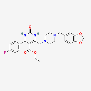 molecular formula C26H29FN4O5 B11292617 Ethyl 6-{[4-(1,3-benzodioxol-5-ylmethyl)piperazin-1-yl]methyl}-4-(4-fluorophenyl)-2-oxo-1,2,3,4-tetrahydropyrimidine-5-carboxylate 