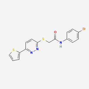 molecular formula C16H12BrN3OS2 B11292702 N-(4-Bromophenyl)-2-{[6-(thiophen-2-YL)pyridazin-3-YL]sulfanyl}acetamide 