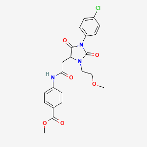 molecular formula C22H22ClN3O6 B11292810 Methyl 4-({[1-(4-chlorophenyl)-3-(2-methoxyethyl)-2,5-dioxoimidazolidin-4-yl]acetyl}amino)benzoate 