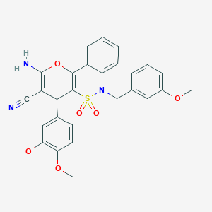 molecular formula C28H25N3O6S B11292857 2-Amino-4-(3,4-dimethoxyphenyl)-6-(3-methoxybenzyl)-4,6-dihydropyrano[3,2-c][2,1]benzothiazine-3-carbonitrile 5,5-dioxide 