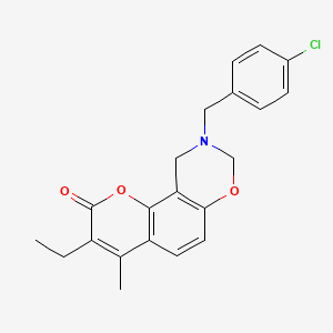 molecular formula C21H20ClNO3 B11292872 9-(4-chlorobenzyl)-3-ethyl-4-methyl-9,10-dihydro-2H,8H-chromeno[8,7-e][1,3]oxazin-2-one 
