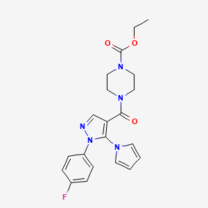 molecular formula C21H22FN5O3 B11292927 ethyl 4-{[1-(4-fluorophenyl)-5-(1H-pyrrol-1-yl)-1H-pyrazol-4-yl]carbonyl}piperazine-1-carboxylate 