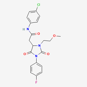 molecular formula C20H19ClFN3O4 B11292944 N-(4-chlorophenyl)-2-[1-(4-fluorophenyl)-3-(2-methoxyethyl)-2,5-dioxoimidazolidin-4-yl]acetamide 