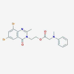 molecular formula C20H19Br2N3O3 B011293 Glycine, N-methyl-N-phenyl-, 2-(6,8-dibromo-2-methyl-4-oxo-3(4H)-quinazolinyl)ethyl ester CAS No. 110009-12-6