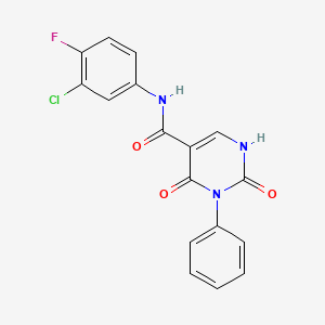 molecular formula C17H11ClFN3O3 B11293027 N-(3-chloro-4-fluorophenyl)-2,4-dioxo-3-phenyl-1,2,3,4-tetrahydropyrimidine-5-carboxamide 