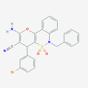 molecular formula C25H18BrN3O3S B11293057 2-Amino-6-benzyl-4-(3-bromophenyl)-4,6-dihydropyrano[3,2-c][2,1]benzothiazine-3-carbonitrile 5,5-dioxide 