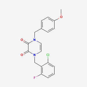 molecular formula C19H16ClFN2O3 B11293180 1-[(2-Chloro-6-fluorophenyl)methyl]-4-[(4-methoxyphenyl)methyl]-1,2,3,4-tetrahydropyrazine-2,3-dione 