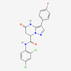 molecular formula C19H13Cl2FN4O2 B11293360 N-(2,4-dichlorophenyl)-3-(4-fluorophenyl)-5-hydroxy-6,7-dihydropyrazolo[1,5-a]pyrimidine-7-carboxamide 