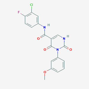 molecular formula C18H13ClFN3O4 B11293471 N-(3-chloro-4-fluorophenyl)-3-(3-methoxyphenyl)-2,4-dioxo-1,2,3,4-tetrahydropyrimidine-5-carboxamide 