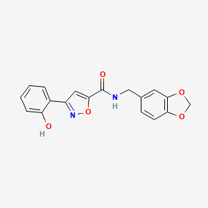 molecular formula C18H14N2O5 B11293493 N-(1,3-benzodioxol-5-ylmethyl)-3-(2-hydroxyphenyl)-1,2-oxazole-5-carboxamide 