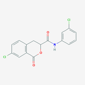 molecular formula C16H11Cl2NO3 B11293610 7-chloro-N-(3-chlorophenyl)-1-oxo-3,4-dihydro-1H-isochromene-3-carboxamide 