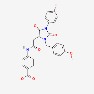 molecular formula C27H24FN3O6 B11293654 Methyl 4-({[1-(4-fluorophenyl)-3-(4-methoxybenzyl)-2,5-dioxoimidazolidin-4-yl]acetyl}amino)benzoate 
