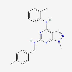 molecular formula C21H22N6 B11293802 1-methyl-N~6~-(4-methylbenzyl)-N~4~-(2-methylphenyl)-1H-pyrazolo[3,4-d]pyrimidine-4,6-diamine 