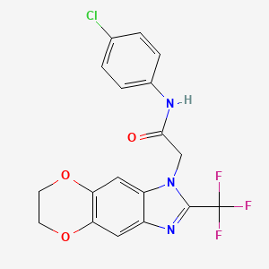 molecular formula C18H13ClF3N3O3 B11293867 N-(4-chlorophenyl)-2-[2-(trifluoromethyl)-6,7-dihydro-1H-[1,4]dioxino[2,3-f]benzimidazol-1-yl]acetamide 