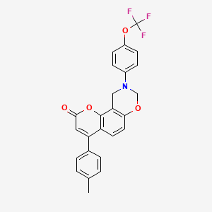 molecular formula C25H18F3NO4 B11293982 4-(4-methylphenyl)-9-[4-(trifluoromethoxy)phenyl]-9,10-dihydro-2H,8H-chromeno[8,7-e][1,3]oxazin-2-one 