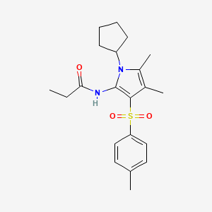 molecular formula C21H28N2O3S B11294116 N-{1-cyclopentyl-4,5-dimethyl-3-[(4-methylphenyl)sulfonyl]-1H-pyrrol-2-yl}propanamide 