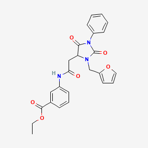 molecular formula C25H23N3O6 B11294126 Ethyl 3-({[3-(furan-2-ylmethyl)-2,5-dioxo-1-phenylimidazolidin-4-yl]acetyl}amino)benzoate 