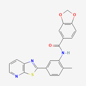 molecular formula C21H15N3O3S B11294196 N-(2-methyl-5-(thiazolo[5,4-b]pyridin-2-yl)phenyl)benzo[d][1,3]dioxole-5-carboxamide 