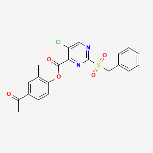 molecular formula C21H17ClN2O5S B11294612 4-Acetyl-2-methylphenyl 2-(benzylsulfonyl)-5-chloropyrimidine-4-carboxylate 