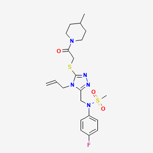 molecular formula C21H28FN5O3S2 B11294813 N-(4-Fluorophenyl)-N-[(5-{[2-(4-methylpiperidin-1-YL)-2-oxoethyl]sulfanyl}-4-(prop-2-EN-1-YL)-4H-1,2,4-triazol-3-YL)methyl]methanesulfonamide 