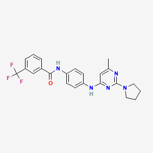 molecular formula C23H22F3N5O B11294841 N-(4-{[6-Methyl-2-(pyrrolidin-1-YL)pyrimidin-4-YL]amino}phenyl)-3-(trifluoromethyl)benzamide 