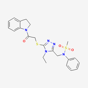 molecular formula C22H25N5O3S2 B11294935 N-[(5-{[2-(2,3-dihydro-1H-indol-1-yl)-2-oxoethyl]sulfanyl}-4-ethyl-4H-1,2,4-triazol-3-yl)methyl]-N-phenylmethanesulfonamide 