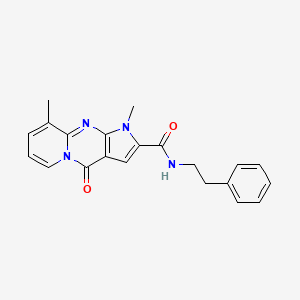 molecular formula C21H20N4O2 B11295076 1,9-dimethyl-4-oxo-N-(2-phenylethyl)-1,4-dihydropyrido[1,2-a]pyrrolo[2,3-d]pyrimidine-2-carboxamide 