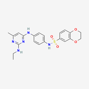 molecular formula C21H23N5O4S B11295300 N-(4-{[2-(ethylamino)-6-methylpyrimidin-4-yl]amino}phenyl)-2,3-dihydro-1,4-benzodioxine-6-sulfonamide 