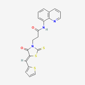 molecular formula C20H15N3O2S3 B11295598 3-[(5Z)-4-oxo-5-(thiophen-2-ylmethylidene)-2-thioxo-1,3-thiazolidin-3-yl]-N-(quinolin-8-yl)propanamide 