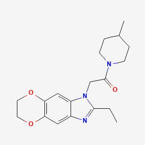 molecular formula C19H25N3O3 B11296395 2-(2-ethyl-6,7-dihydro-1H-[1,4]dioxino[2,3-f]benzimidazol-1-yl)-1-(4-methylpiperidin-1-yl)ethanone 