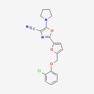 molecular formula C19H16ClN3O3 B11296712 2-{5-[(2-Chlorophenoxy)methyl]furan-2-yl}-5-(pyrrolidin-1-yl)-1,3-oxazole-4-carbonitrile 