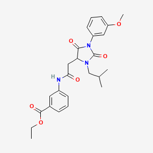 molecular formula C25H29N3O6 B11297099 Ethyl 3-({[1-(3-methoxyphenyl)-3-(2-methylpropyl)-2,5-dioxoimidazolidin-4-yl]acetyl}amino)benzoate 