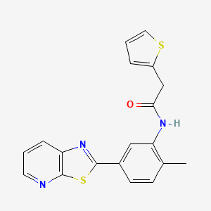 molecular formula C19H15N3OS2 B11297368 N-(2-methyl-5-(thiazolo[5,4-b]pyridin-2-yl)phenyl)-2-(thiophen-2-yl)acetamide 