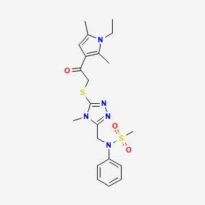 molecular formula C21H27N5O3S2 B11297389 N-[(5-{[2-(1-ethyl-2,5-dimethyl-1H-pyrrol-3-yl)-2-oxoethyl]sulfanyl}-4-methyl-4H-1,2,4-triazol-3-yl)methyl]-N-phenylmethanesulfonamide 