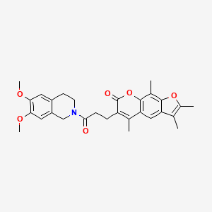 molecular formula C29H31NO6 B11297746 6-[3-(6,7-dimethoxy-3,4-dihydroisoquinolin-2(1H)-yl)-3-oxopropyl]-2,3,5,9-tetramethyl-7H-furo[3,2-g]chromen-7-one 