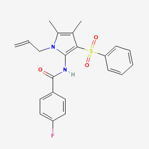 molecular formula C22H21FN2O3S B11298288 N-[4,5-dimethyl-3-(phenylsulfonyl)-1-(prop-2-en-1-yl)-1H-pyrrol-2-yl]-4-fluorobenzamide 