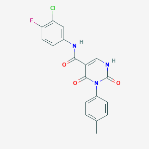 molecular formula C18H13ClFN3O3 B11298331 N-(3-chloro-4-fluorophenyl)-3-(4-methylphenyl)-2,4-dioxo-1,2,3,4-tetrahydropyrimidine-5-carboxamide 